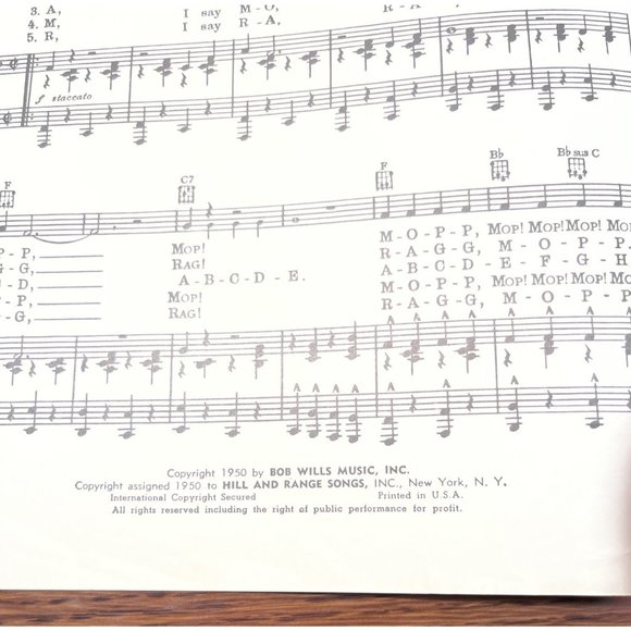 Office Rag Mop Vintage Piano Sheet Music Johnnie Lee Wills And Deacon